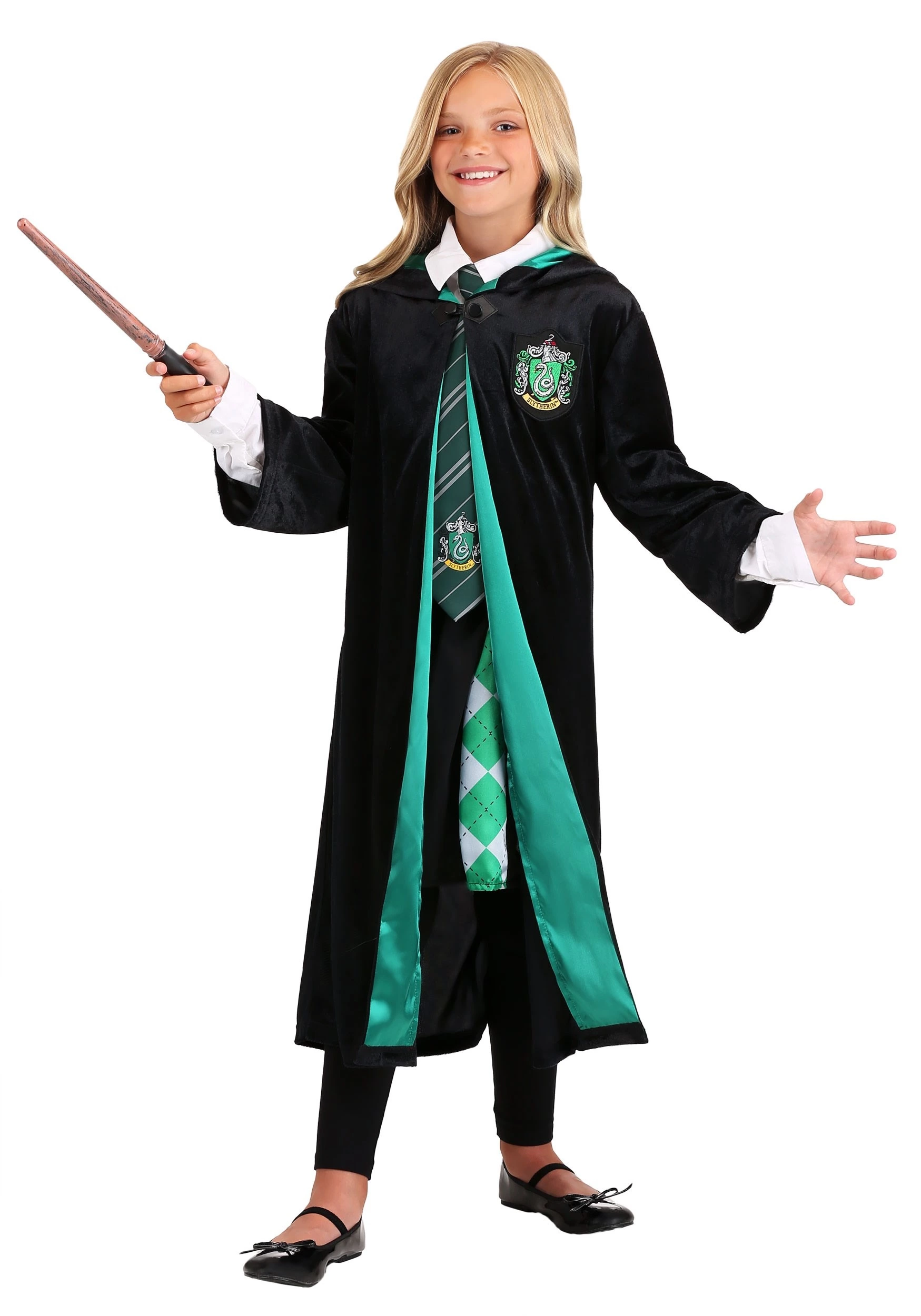 Jerry Leigh Harry Potter Kids Deluxe Slytherin Robe Costume 4 Jerry Leigh Harry Potter Kids Deluxe Slytherin Robe Costume - Image 2