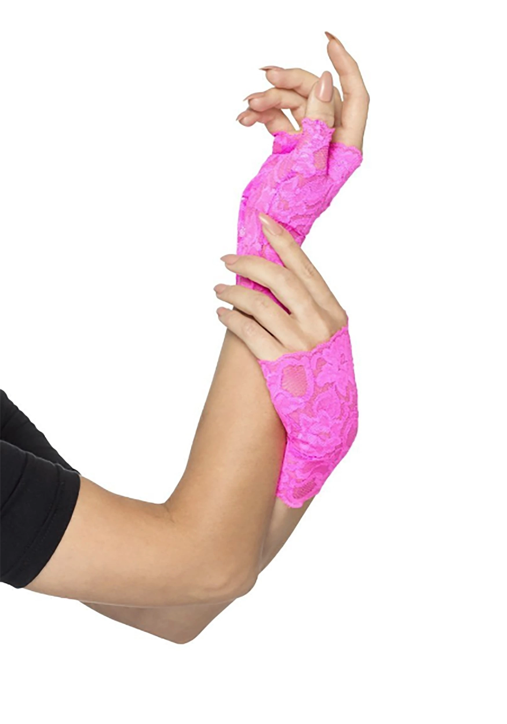 Smiffys Pink Fingerless Lace Gloves For Women 3 Smiffys Pink Fingerless Lace Gloves For Women